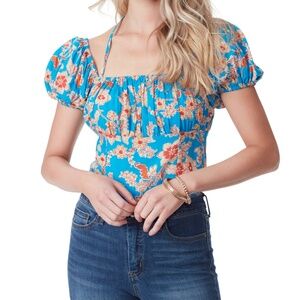 NWT Jessica Simpson XS Iron Square-neck Puff-Sleeve Top
